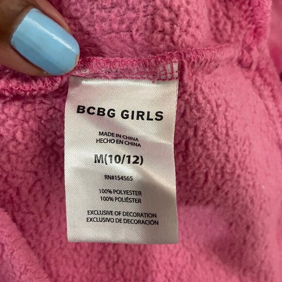 BCBG Girl Pink Fur Fleece Rainbow Sequin Hooded Sweatshirt Medium 10/12 Cozy - Picture 8 of 9